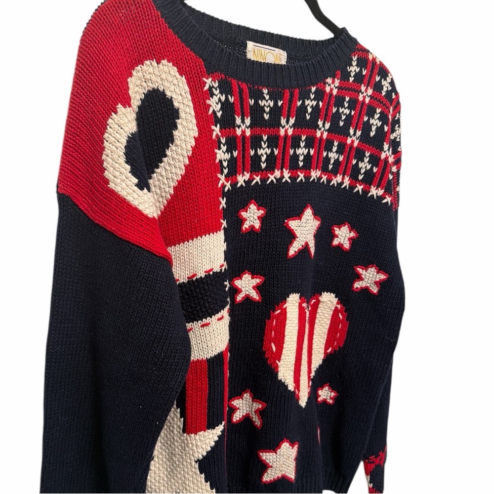Vintage Women’s Ninon de Lenclos Patriotic Flag Knit Sweater size large Stars - Picture 3 of 8